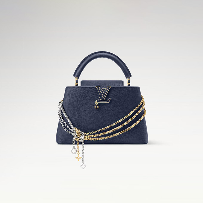 lv louis vuitton mini capucines why knot decorative chain top handle handbag #m28203